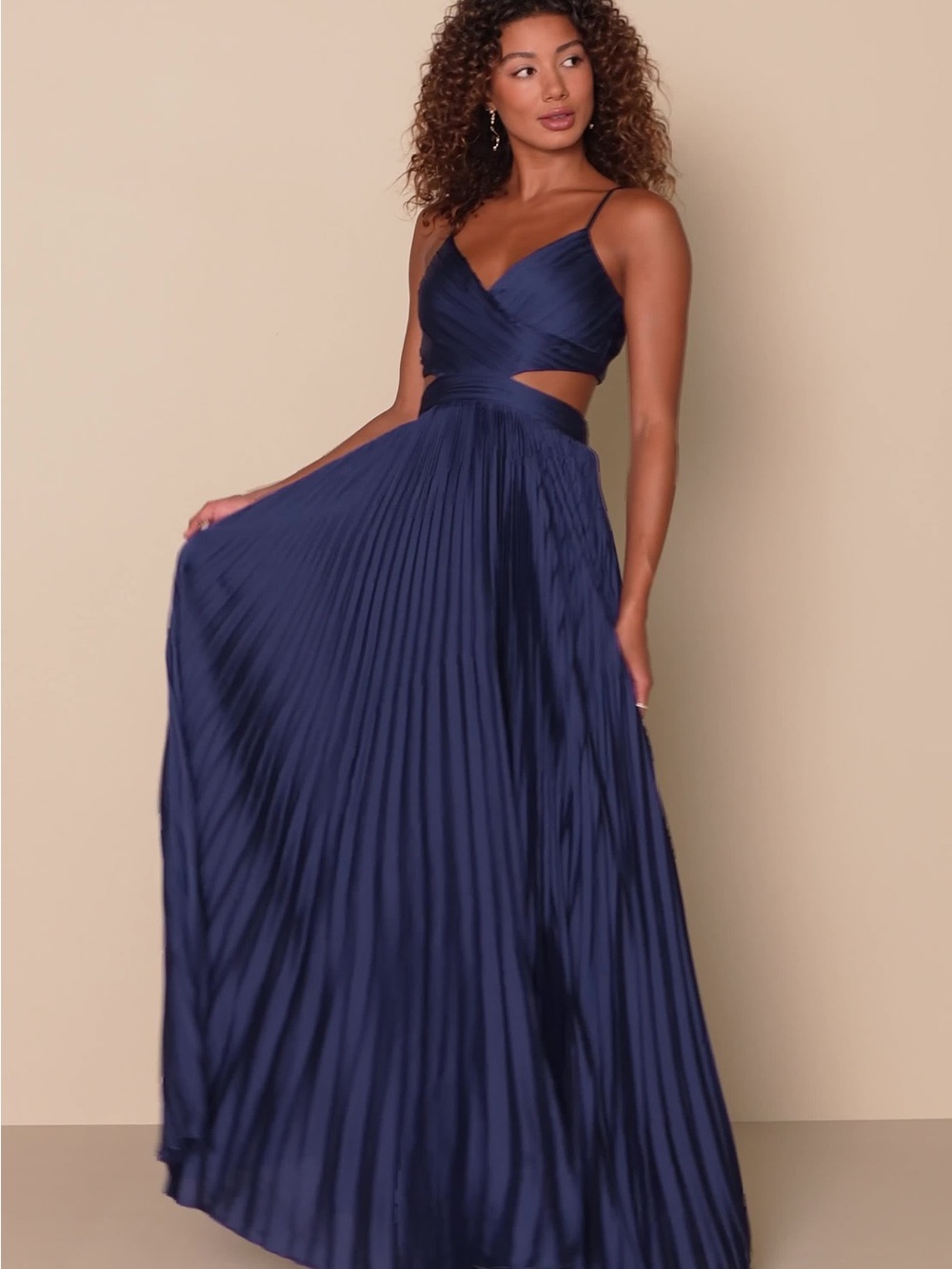 Lulu’s Navy Pleated Maxi Dress with Wrap Bodice